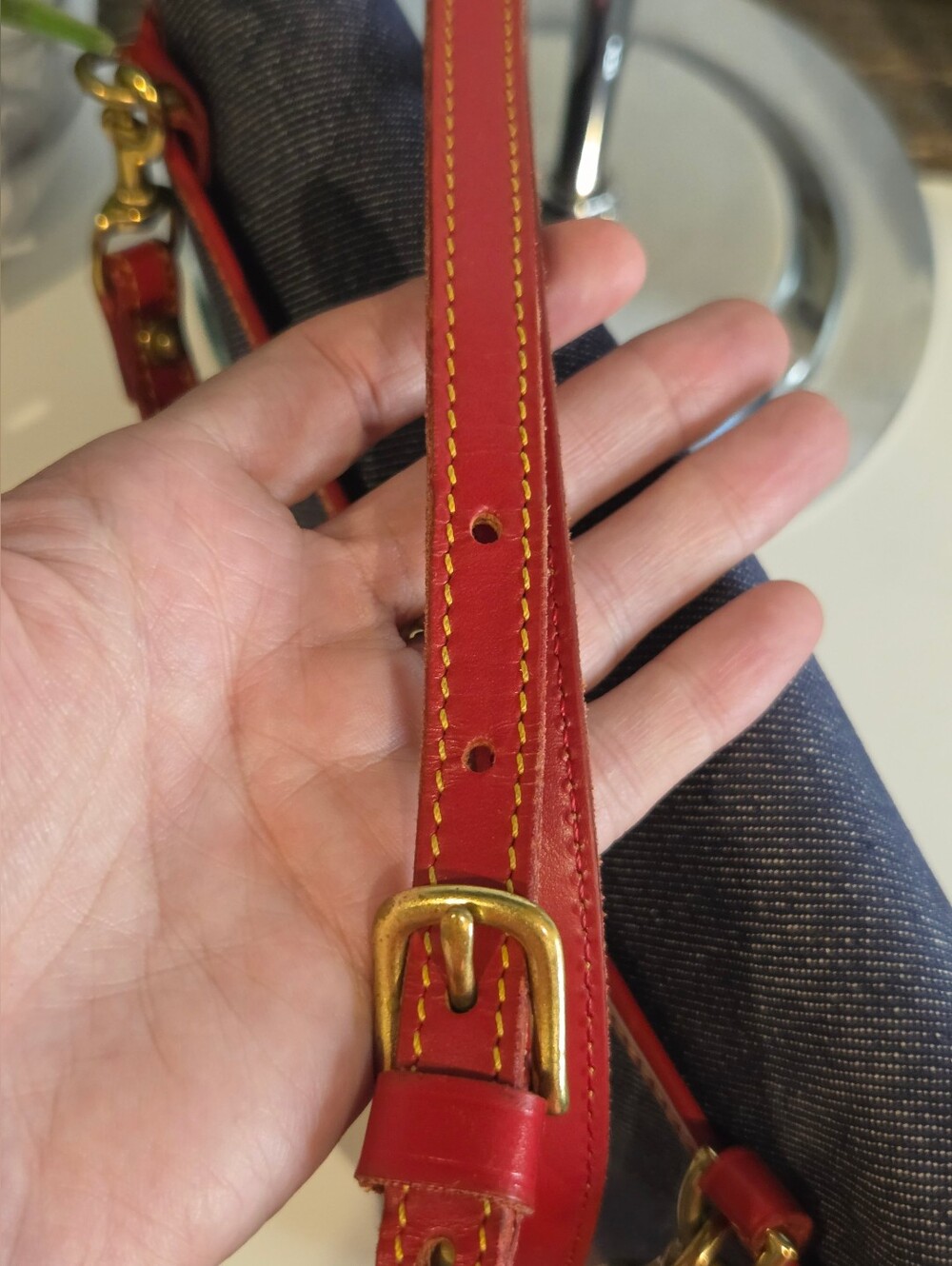 Dooney & Bourke Denim & Red Leather Crossbody Flap Bag - Vintage Made in USA - Picture 14 of 14